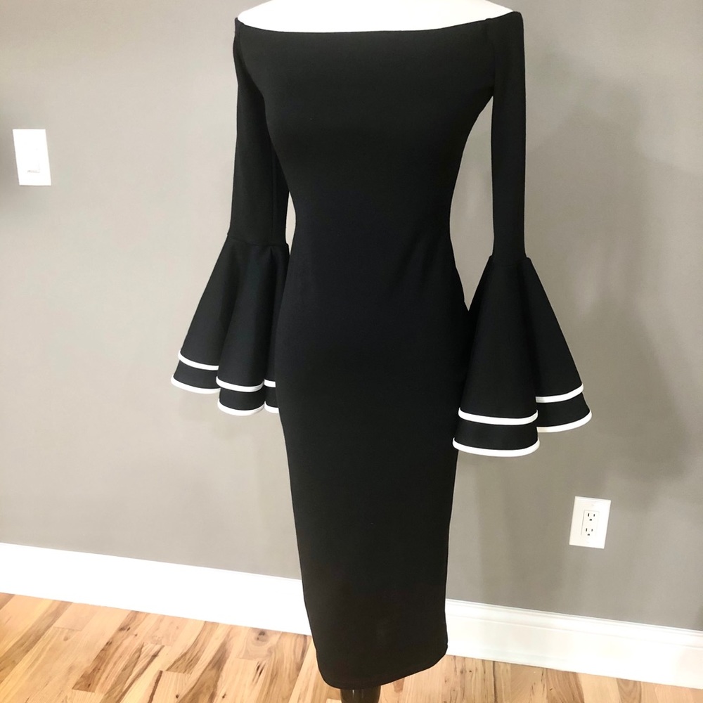 Little black dress with bell sleeves